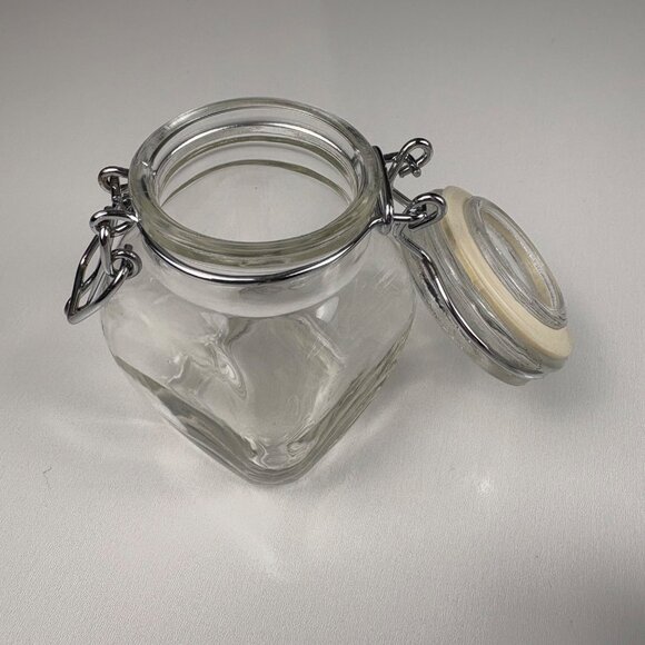 Set of 4 Vintage 3.5” Clear Glass Apothecary Jars Wire Hinged Seals Spices Craft - Picture 2 of 5